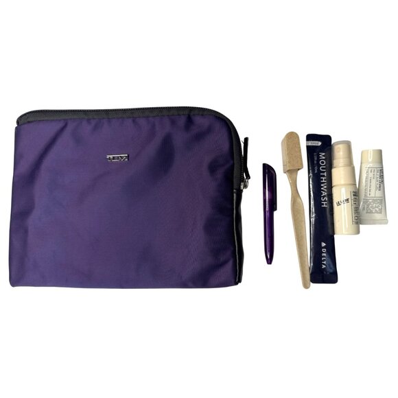 Tumi For Delta Airlines Purple Travel Toiletry Kit Bag With Accessories - Picture 5 of 8